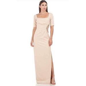 JS Collections Ashley Draped Column Gown Women's 14 Champagne Maxi. 17